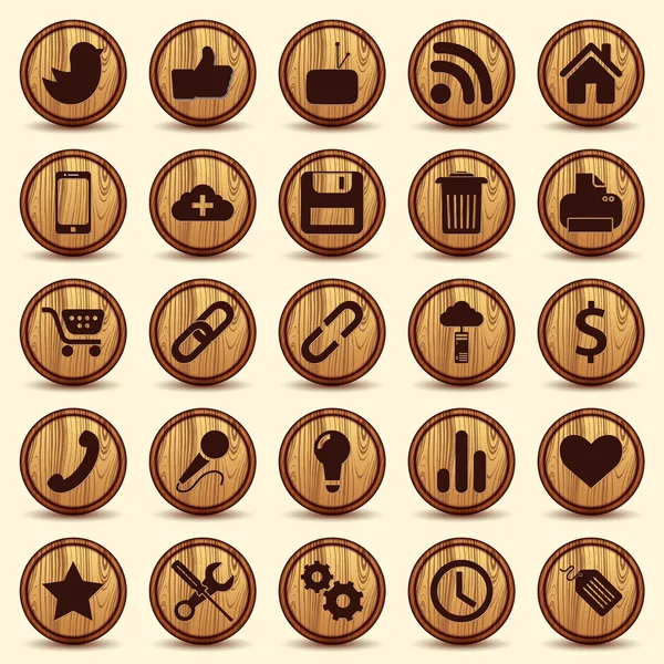 Social Icons, wood texture Buttons Set Royalty Free Stock Illustrations