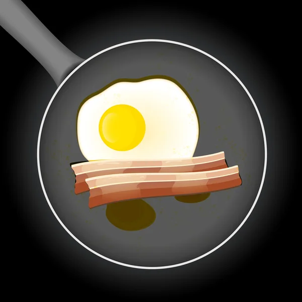 Смажене яйце і маяк на сковороді з олією Ліцензійні Стокові Ілюстрації