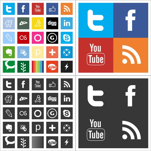 Red social plana iconos multicolores — Archivo Imágenes Vectoriales