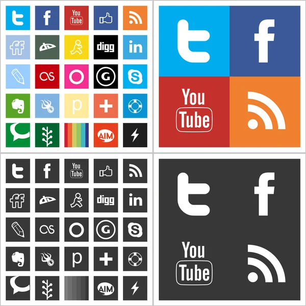 Social network piatto multi icone colorate Illustrazione Stock