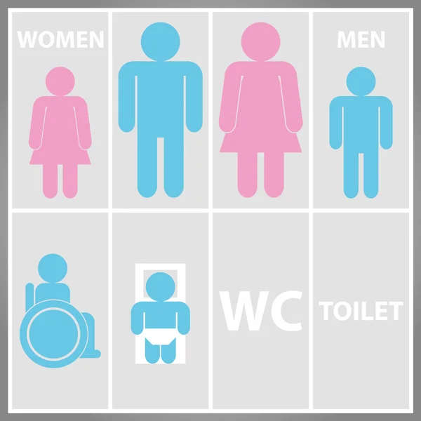 Panneau de toilette avec toilettes, hommes et femmes WC — Image vectorielle