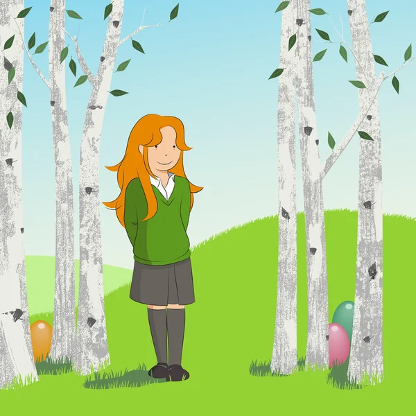 Vektor illustration av en lugn påsk morgon (Easter egg hunt) Royaltyfria illustrationer