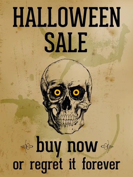 Penjualan Halloween - Tengkorak Tinta Di Atas Kertas Bernoda Lama - Stok Vektor