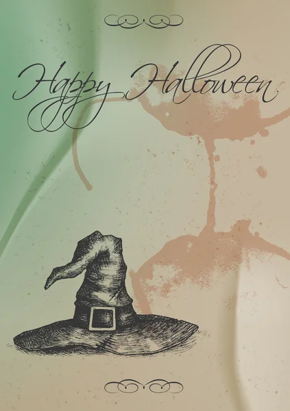 Disegno a inchiostro di un cappello da strega su sfondo di carta cremosa - Halloween — Vettoriale Stock