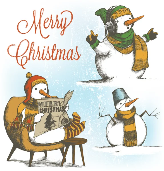 크리스마스 눈사람 세트, 손으로 그린 그림-계층화 된 파일 — 스톡 벡터