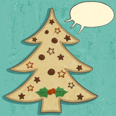 gingerbread Noel ağacı, elle çizilmiş tarzı çizgi film