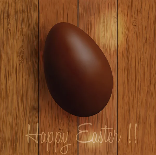 Πασχαλινή κάρτα με σοκολατένιο αυγό πέρα από το ξύλινο υπόβαθρο — Διανυσματικό Αρχείο