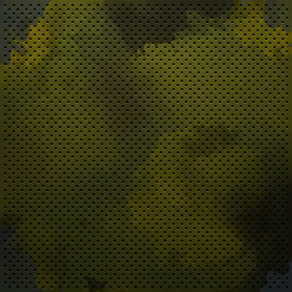 Texture perforée métallique noire de plat colorée avec des taches jaunes d'encre — Image vectorielle