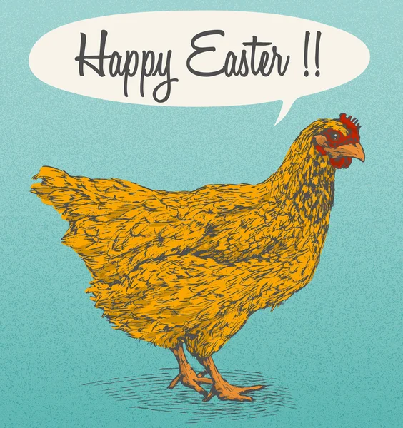 Illustrazione vettoriale del pollo per la progettazione della carta di Pasqua disegnata a mano in stile fumetti — Vettoriale Stock