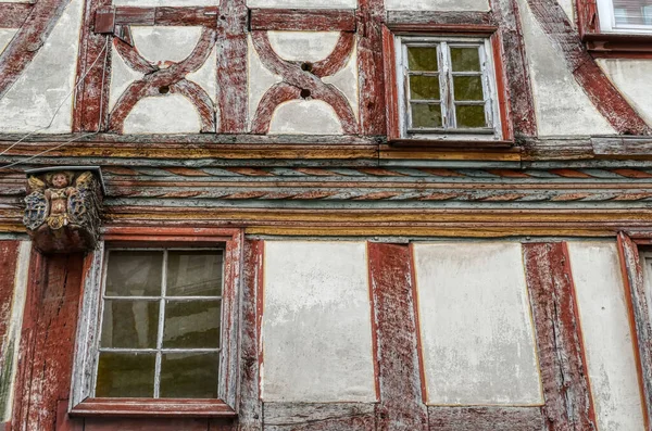 Détail Une Façade Historique Colombages Dans Limbourg Der Lahn — Photo