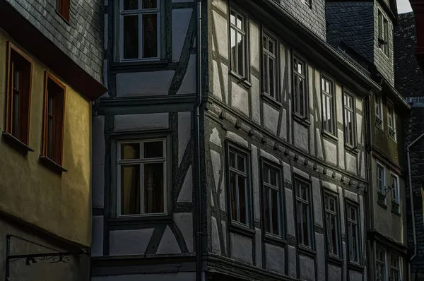 Façade Historique Colombages Crépuscule Dans Vieux Centre Limbourg Lahn — Photo