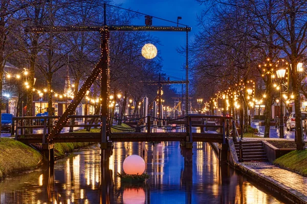 Historical Flap Bridge Main Canal Papenburg Blue Hour — Fotografia de Stock