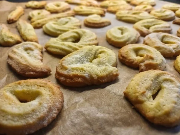 Galletas Hechas Casa Spritz Galleta Papel Hornear — Foto de Stock