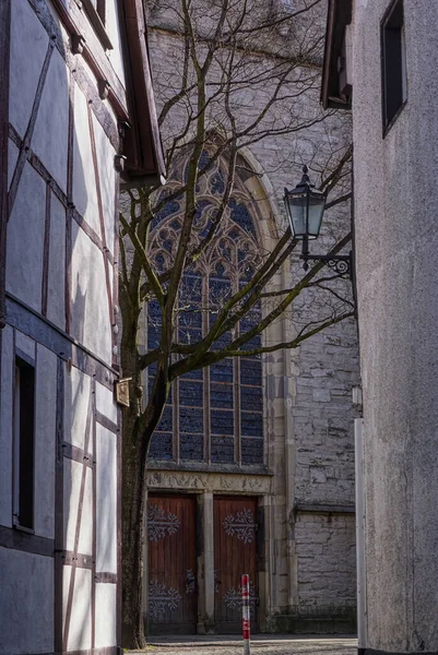 Werne Tarihi Merkezinde Kilise Eski Cepheler — Stok fotoğraf