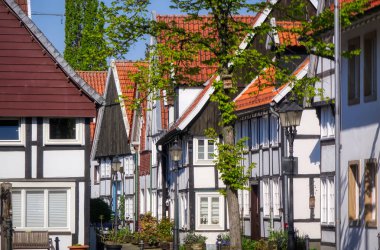 Rheda-Wiedenbrck 'teki tarihi yarı keresteli binalar.