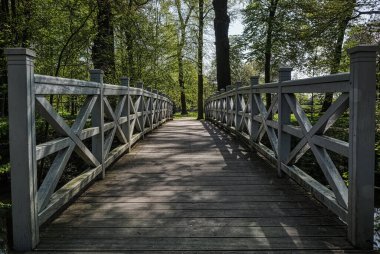 Rheda Wiedenbrck 'teki bir şato parkında güzel bir tarihi köprü.