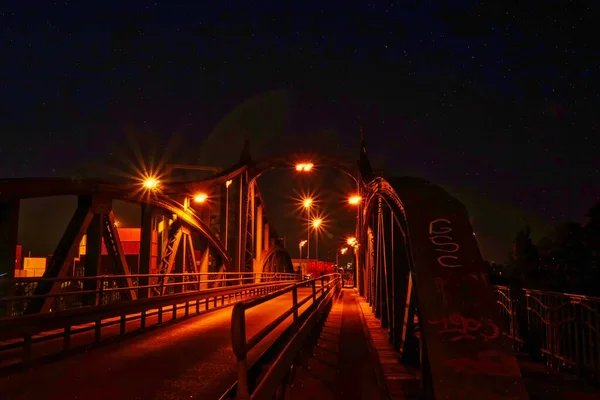 Historical Swing Bridge Krefeld Uerdingen Night — ストック写真