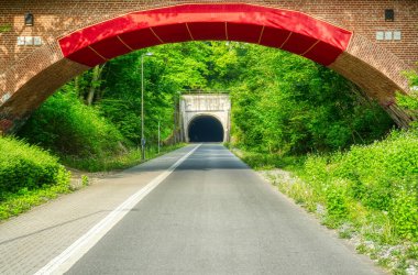 Tunnel on a former railway track turned into a bicycle track and hiking trail in Wuppertal