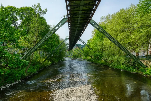 Linha Ferroviária Aérea Sobre Rio Wupper Wuppertal — Fotografia de Stock