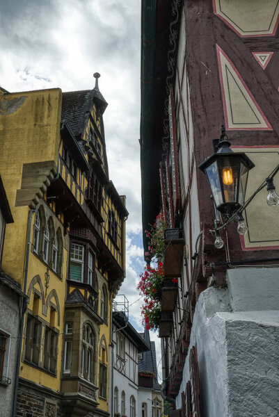 Lantern and historical buildings in Bacharach