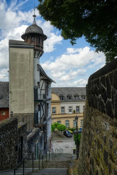 Historický Zpola Roubený Dům Věží Schody Wetzlar — Stock fotografie