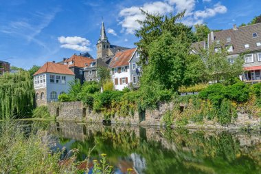 The historical centre of Kettwig by the water in summer