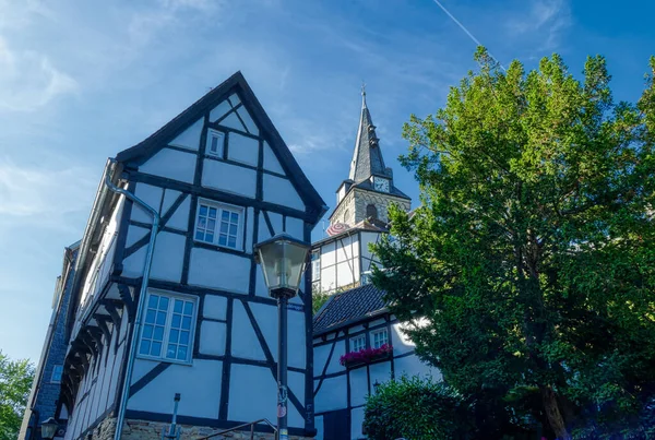 Half Timbered House Church Tower Historical Centre Essen Kettwig — Photo