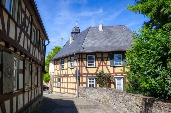 Street Historical Half Timbered Buildings Runkel River Lahn — Fotografia de Stock