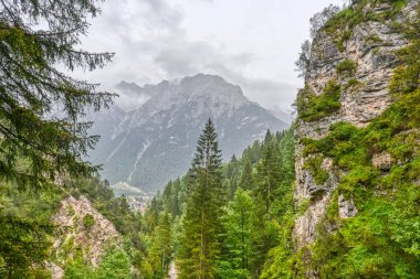 View at the Lainbach valley in Mittenwald and the Karwendel mountains