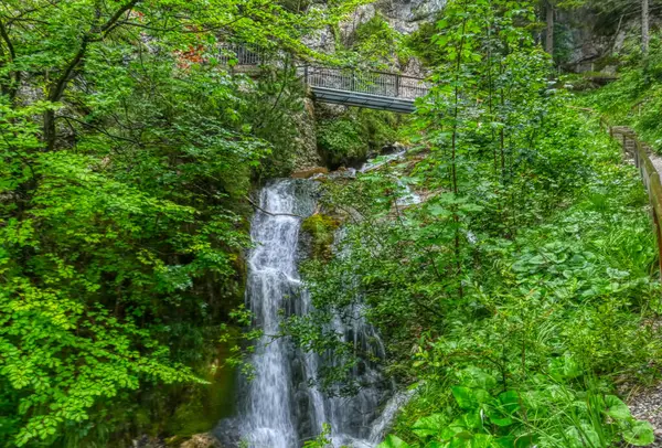 Beautiful Waterfall Bridge Lainbach Valley Mittenwald — Stock Photo, Image