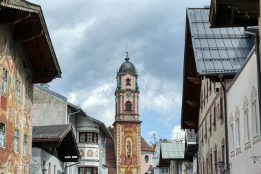 Old centre and historical church tower in Mittenwald