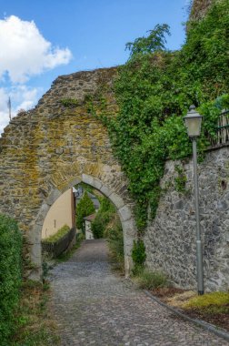Gate at the historical castle ruin in Balduinstein by the river Lahn
