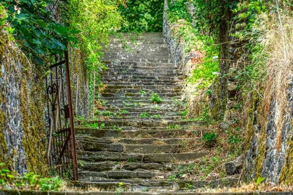 Historical Stairs Schaumburg Castle Mountains Balduinstein River Lahn — 스톡 사진