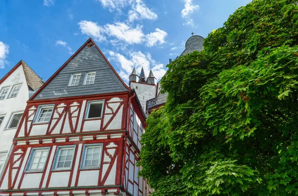 Historical Half Timbered House Grafenschloss Castle Diez River Lahn — 스톡 사진