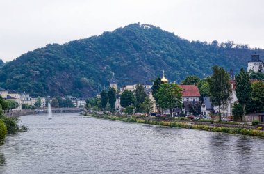 View at the mountains, the river Lahn and the historical Casino in Bad Ems