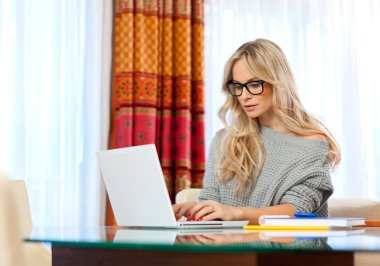 attractive woman writing on laptop clipart