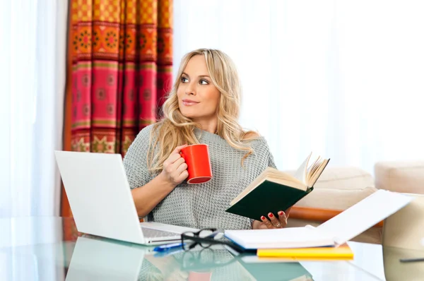 Woman working on laptop at home Royalty Free Stock Images