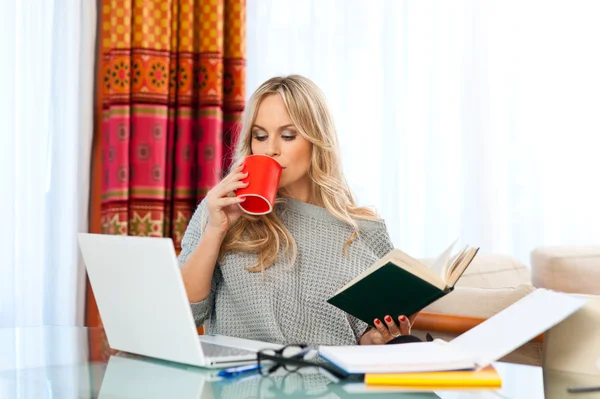 Woman working on laptop at home Stock Photo