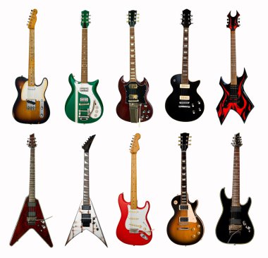 collection of electric guitars