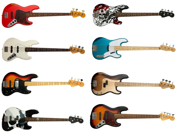 Collection of bass guitars — Stock Photo, Image