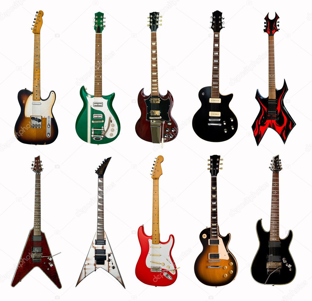 collection of electric guitars