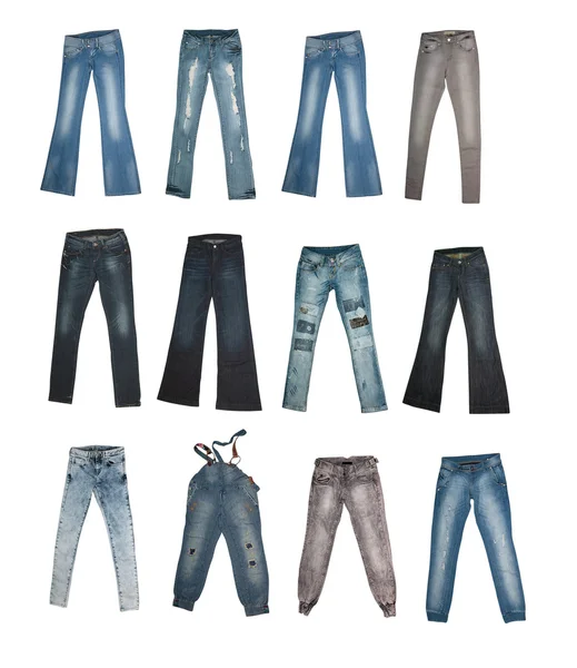 Raccolta di vari tipi di jeans — Foto Stock