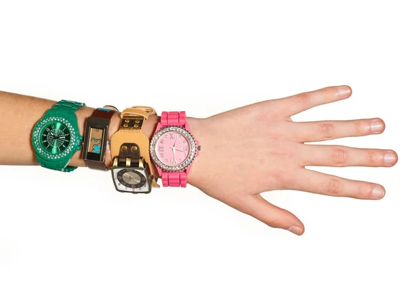 Mano de mujer con relojes — Foto de Stock