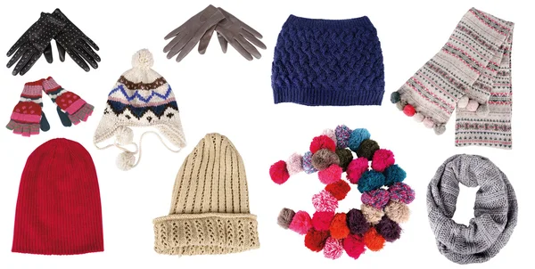 Colección de sombreros, guantes y bufandas de invierno Imagen de archivo