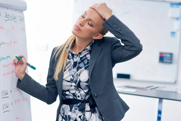 Stressad kvinna skriver på panelen — Stockfoto