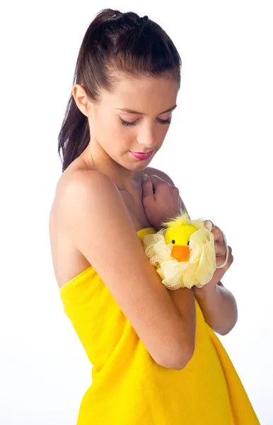 Verlegen tiener meisje Baden — Stockfoto