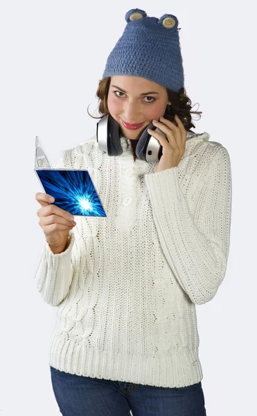 Teen girl with cd and headphones — Stock Photo, Image