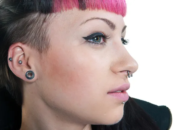 Teen girl face piercings — Stock Photo, Image