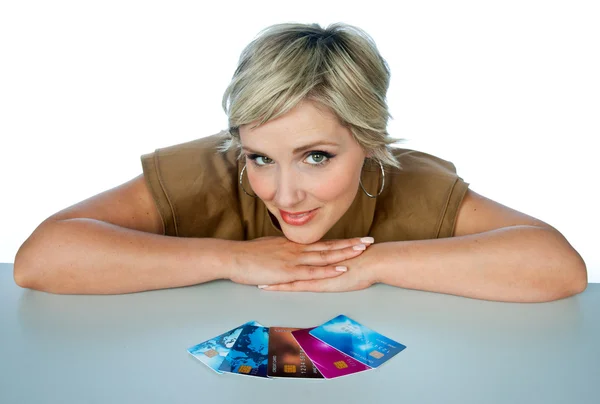 Woman with credit cards — Stock Photo, Image