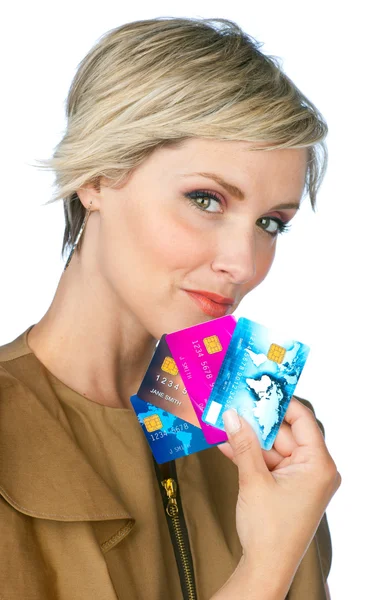 Donna con carte di credito Foto Stock